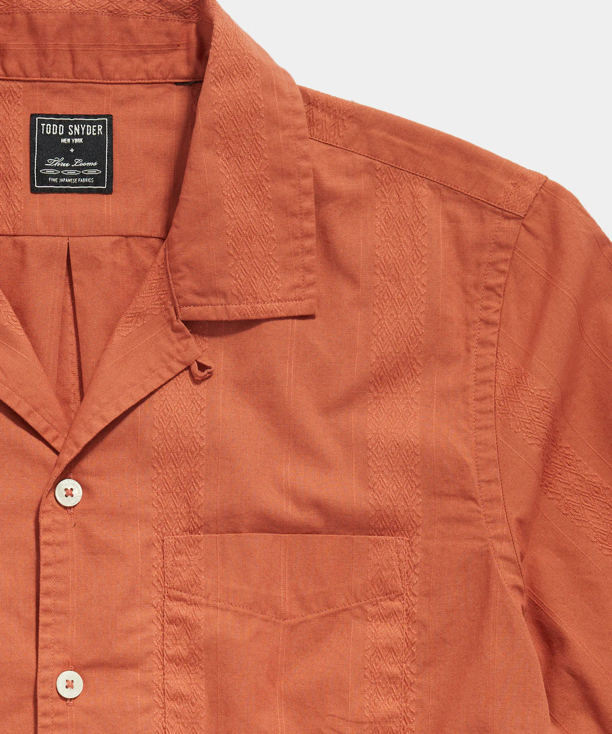 TODD SNYDER JACQUARD CAMP COLLAR SHIRT IN RUST in RUST — view 3