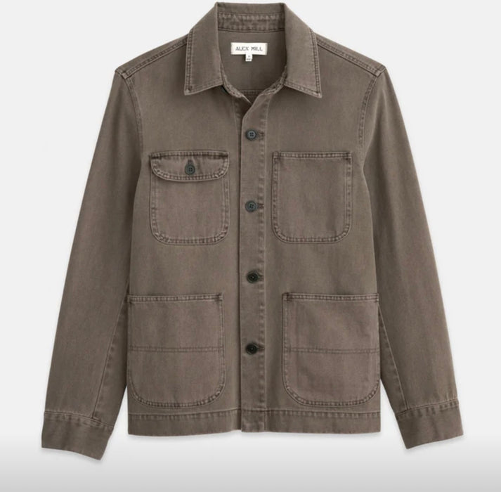 ALEX MILL GARMENT DYED WORK JACKET IN RECYCLED DENIM IN THYME