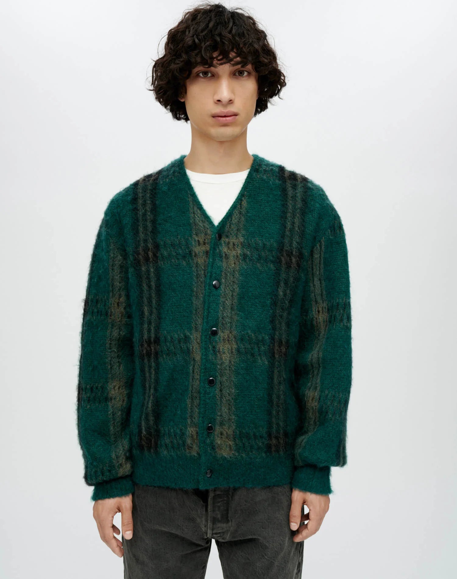 RE/DONE 1960’s CARDIGAN IN EMERALD PLAID in EMERALD PLAID — view 3
