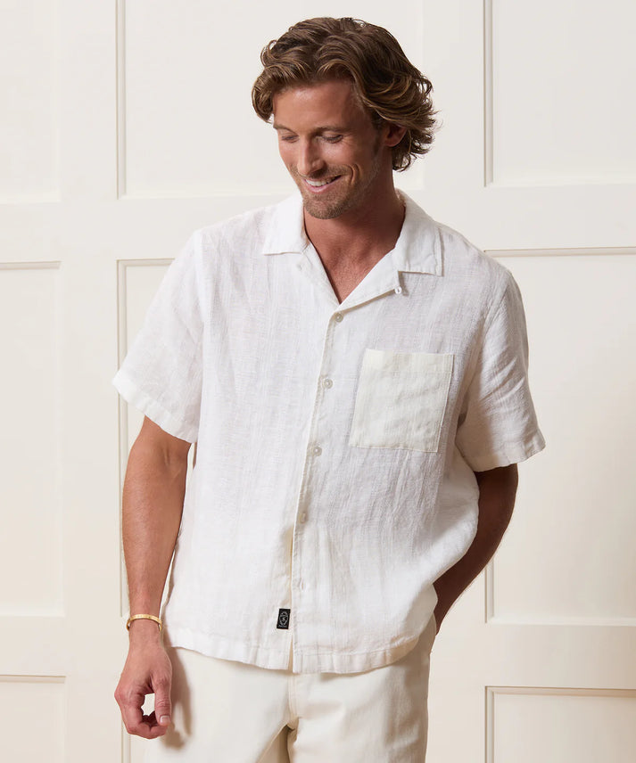 TODD SNYDER TEXTURED LINEN CAPRI SHIRT IN WHITE