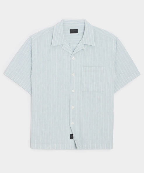 TODD SNYDER JACQUARD INDIGO CAPRI SHIRT IN BLEACHED INDIGO product view