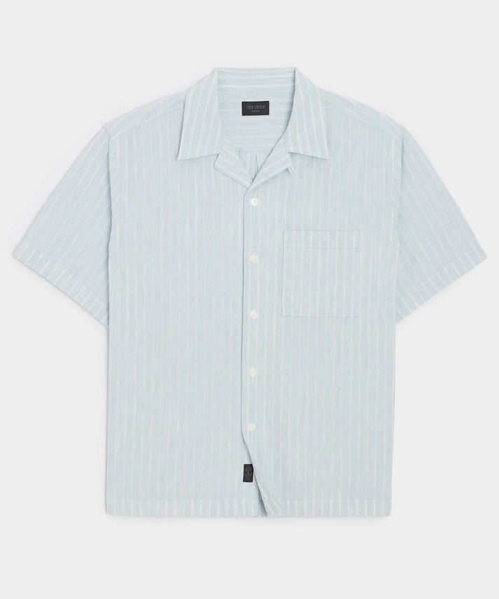 TODD SNYDER JACQUARD INDIGO CAPRI SHIRT IN BLEACHED INDIGO