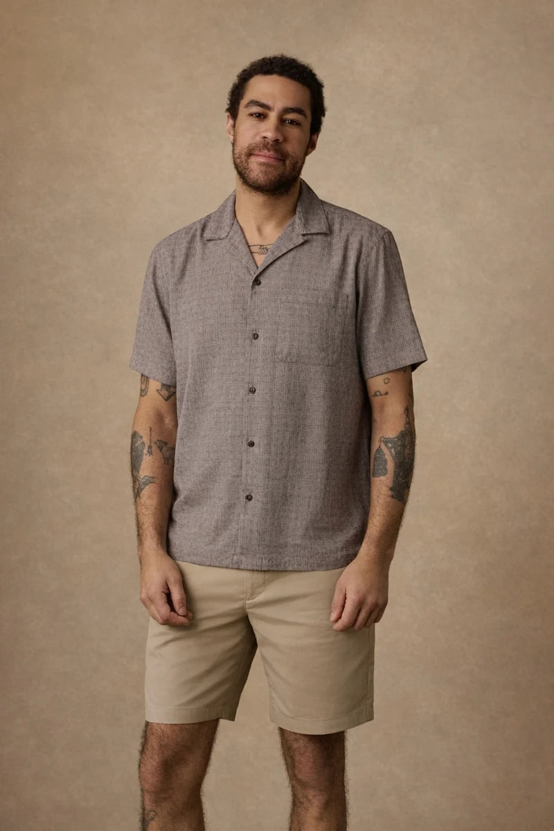 FAHERTY SS BREEZE CAMP SHIRT IN BURGUNDY WOOD CHECK in BURGUNDY WOOD CHECK — view 2