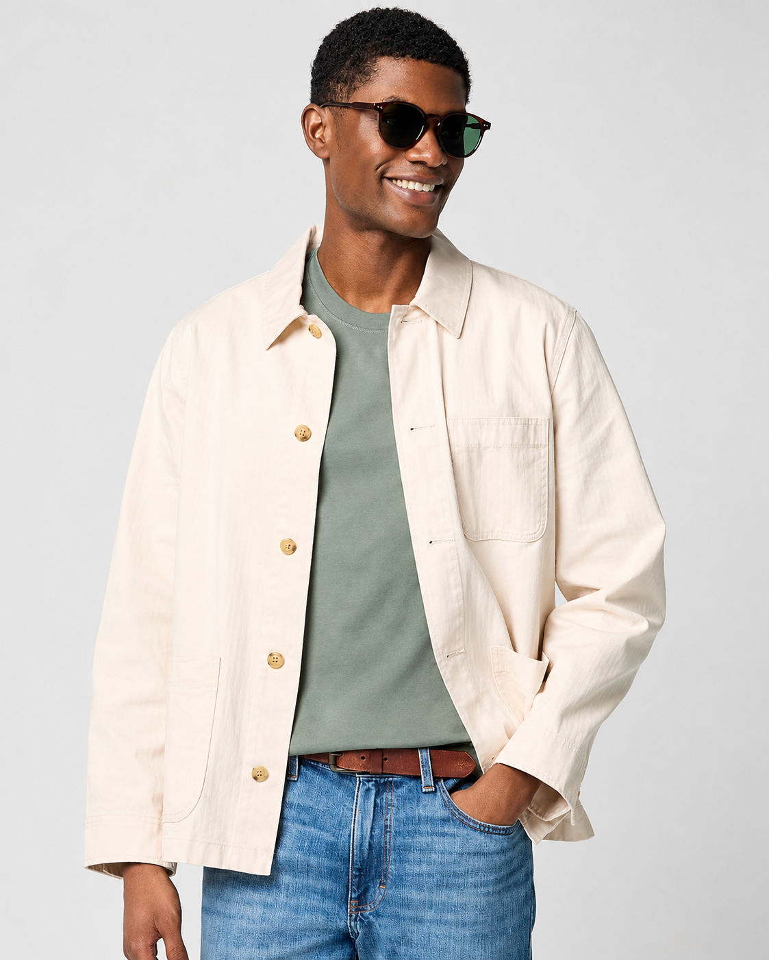 J. Crew J CREW HERRINGBONE CHORE JACKET IN ECRU in ECRU — main product view