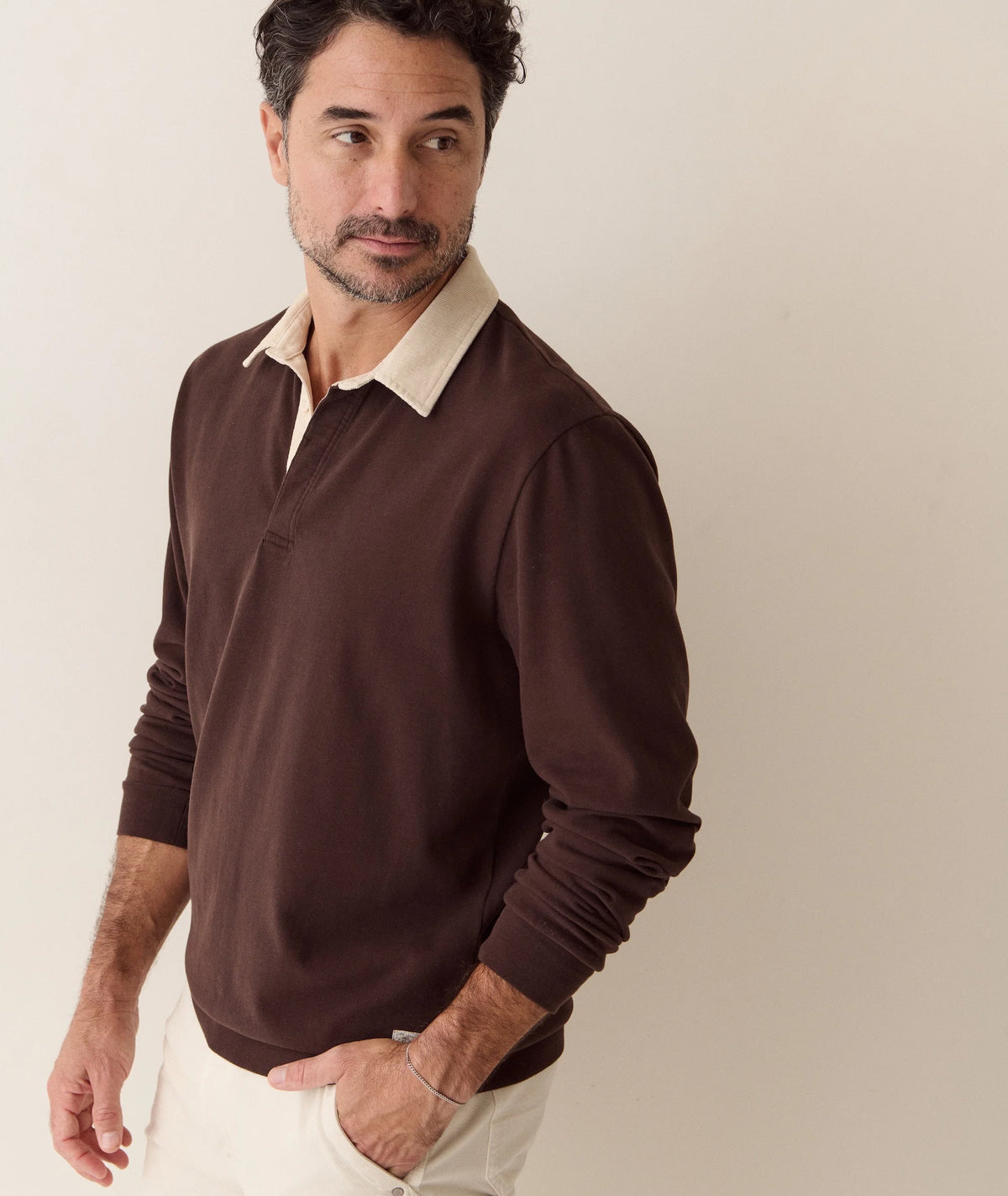 MARINE LAYER LUXE JERSEY RUGBY POLO IN JAVA