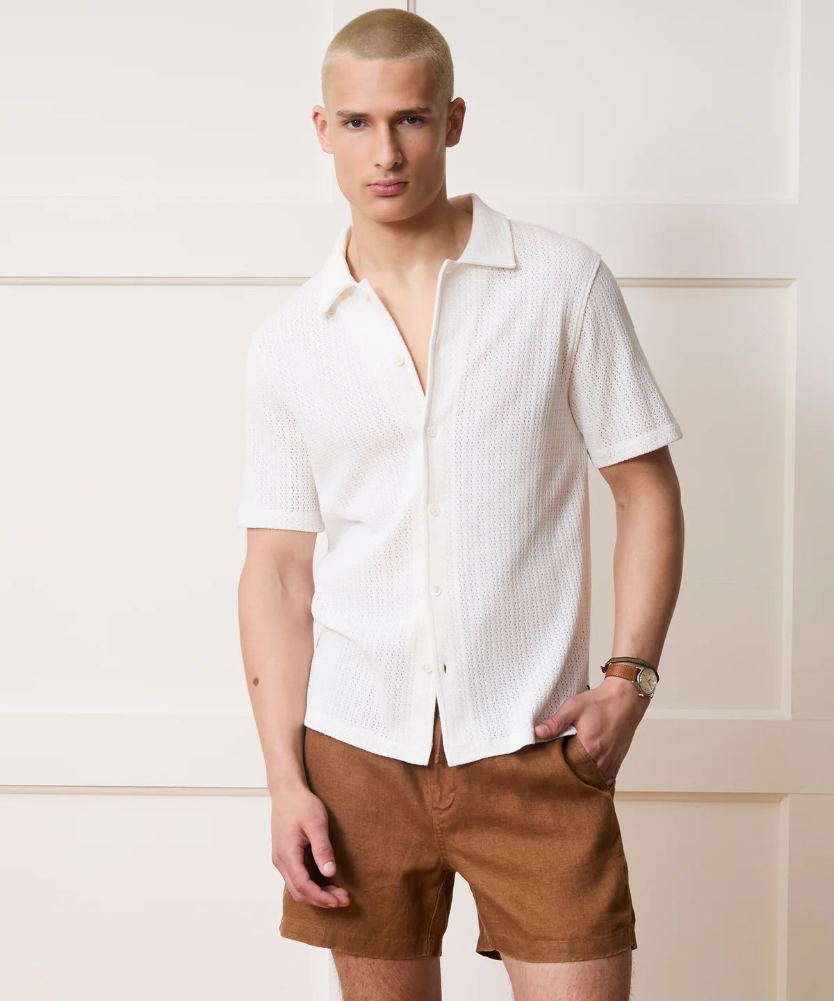 TODD SNYDER PORTUGUESE KNIT SHIRT IN IVORY in IVORY — view 2