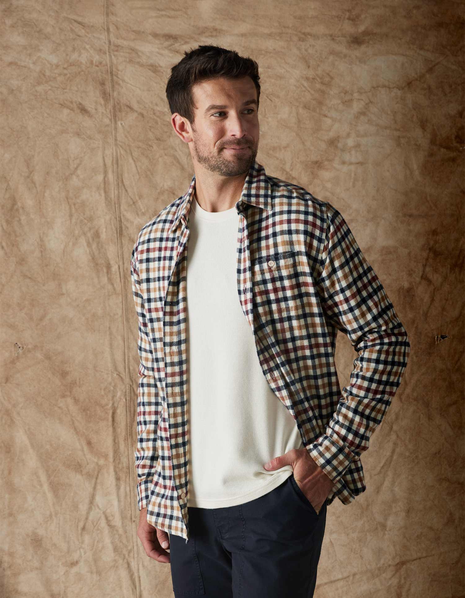 THE NORMAL BRAND HUDSON DOUBLE BRUSHED FLANNEL SHIRT IN HARVEST PLAID in HARVEST PLAID — view 2
