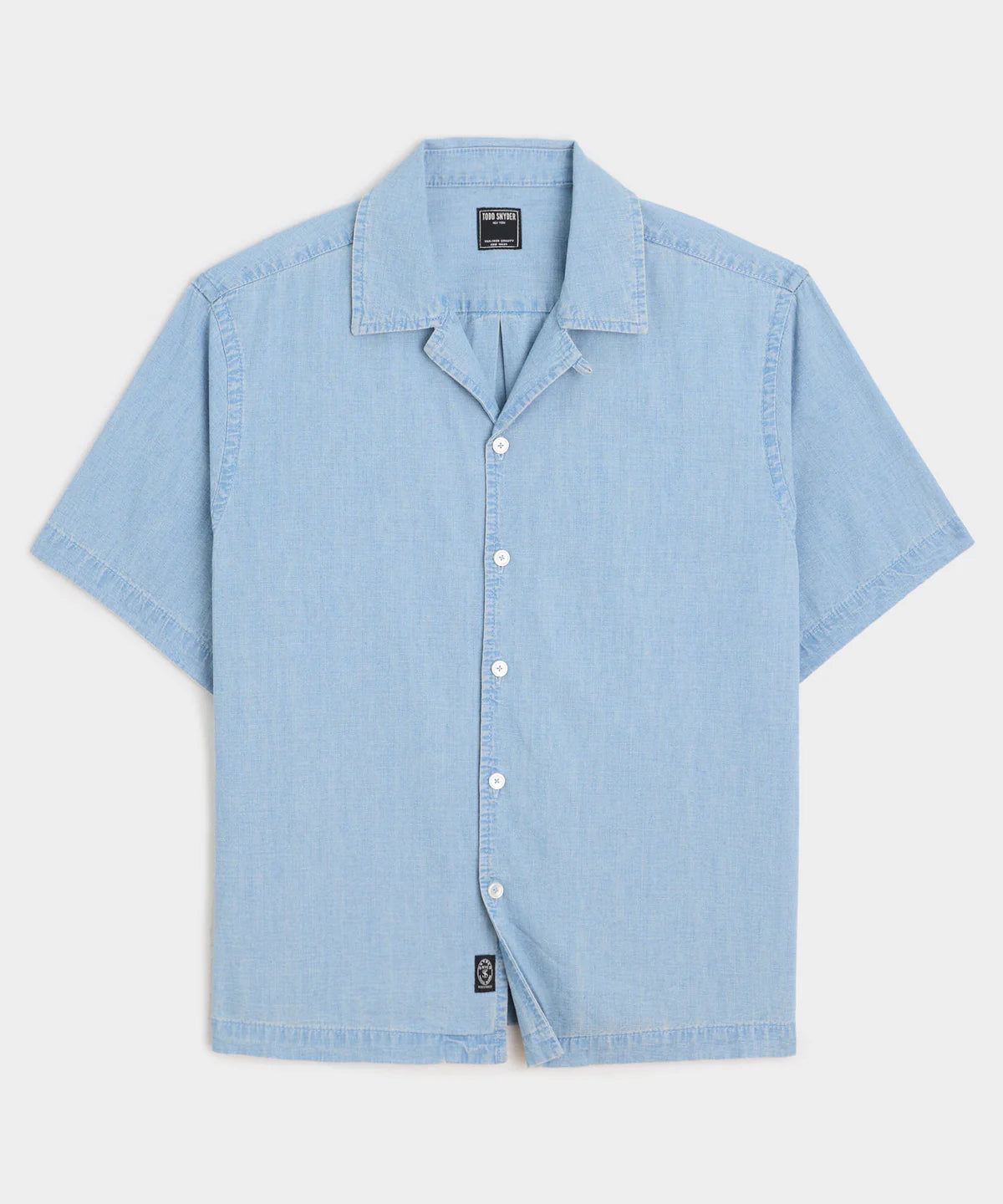 TODD SNYDER CROPPED CHAMBRAY CAMP COLLAR SHIRT IN LIGHT INDIGO in LIGHT INDIGO — main product view