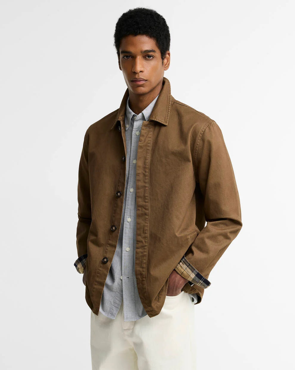 BARBOUR YORKLANE TWILL OVERSHIRT IN DARK SAND
