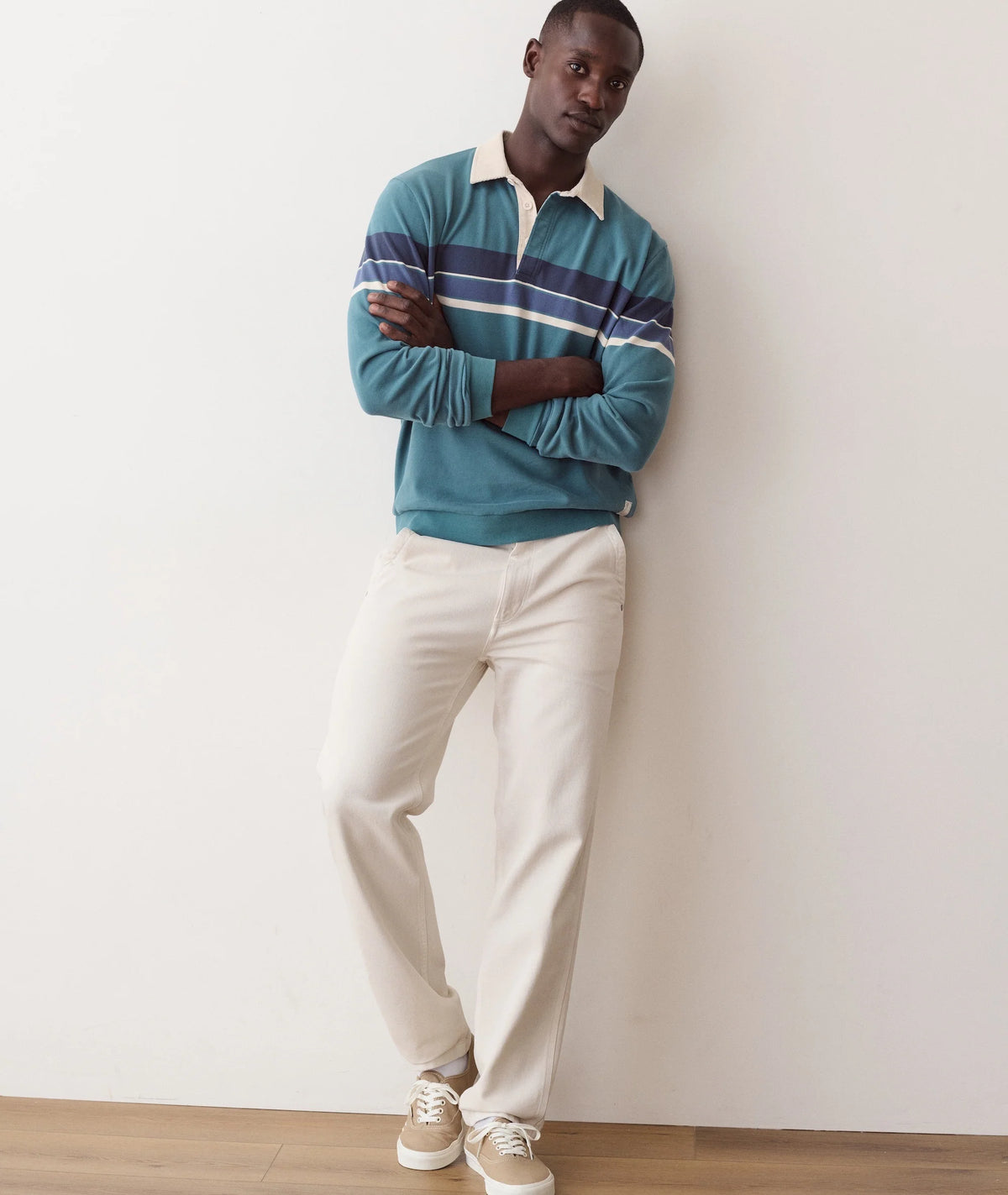 MARINE LAYER LUXE JERSEY RUGBY POLO IN HYDRO