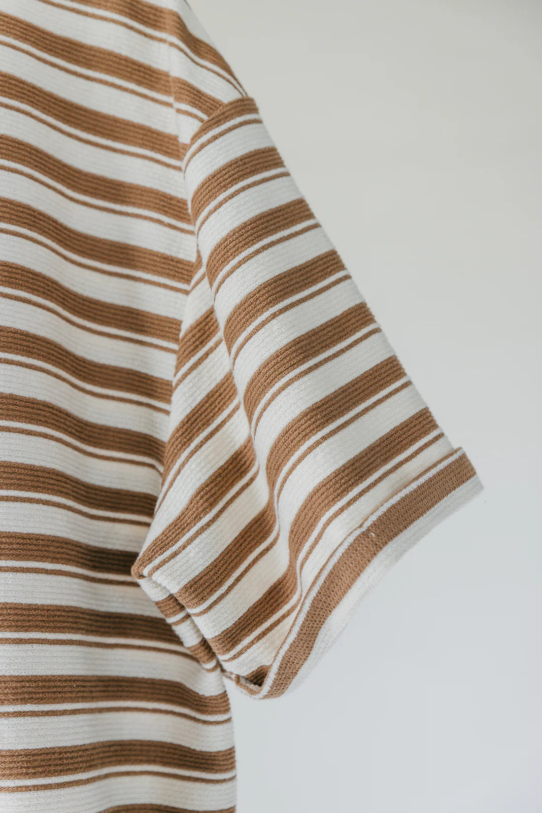 Ottway the Label OTTWAY STRIPED TEXTURED T-SHIRT IN BROWN AND CREAM in BROWN AND CREAM — view 3