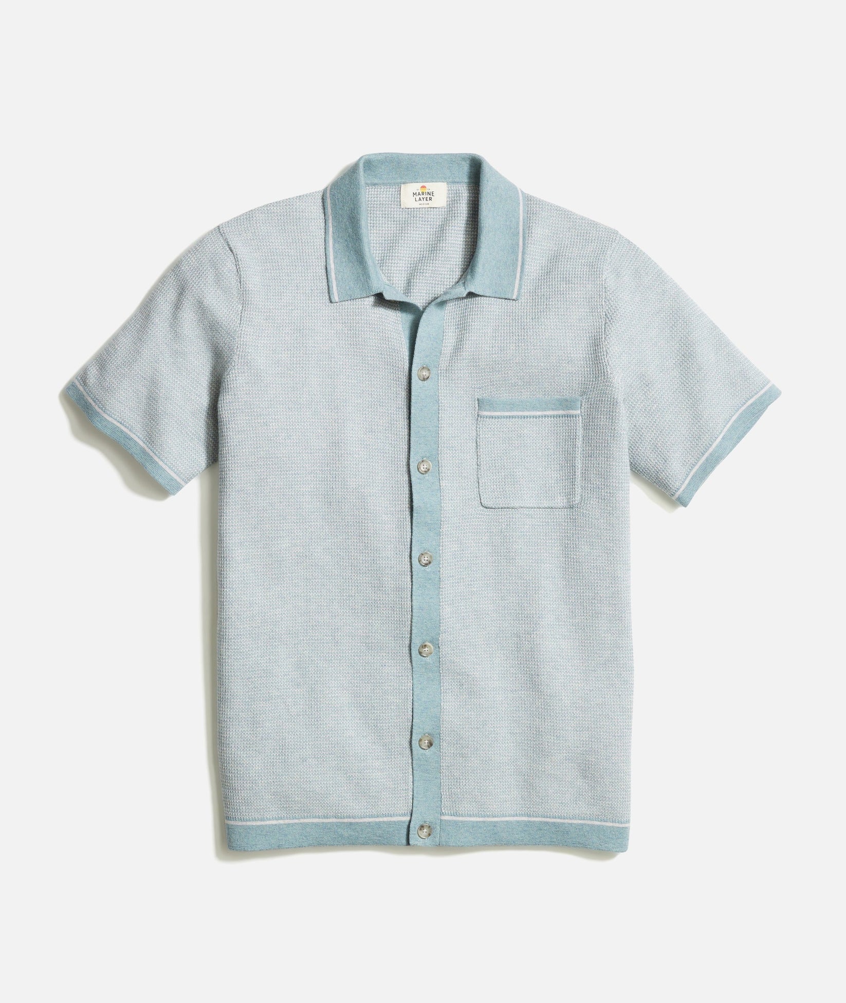 MARINE LAYER WYATT SWEATER BUTTON-DOWN IN TOPAZ/VAPOR in TOPAZ/VAPOR — main product view