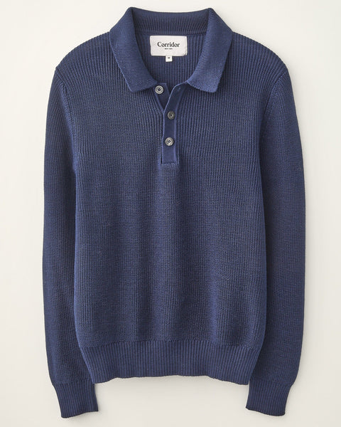 CORRIDOR LONG SLEEVE SLOUCHY POLO IN NAVY