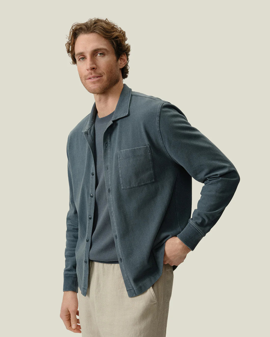 ALEX CRANE CAZA KNIT SHIRT IN LAKE