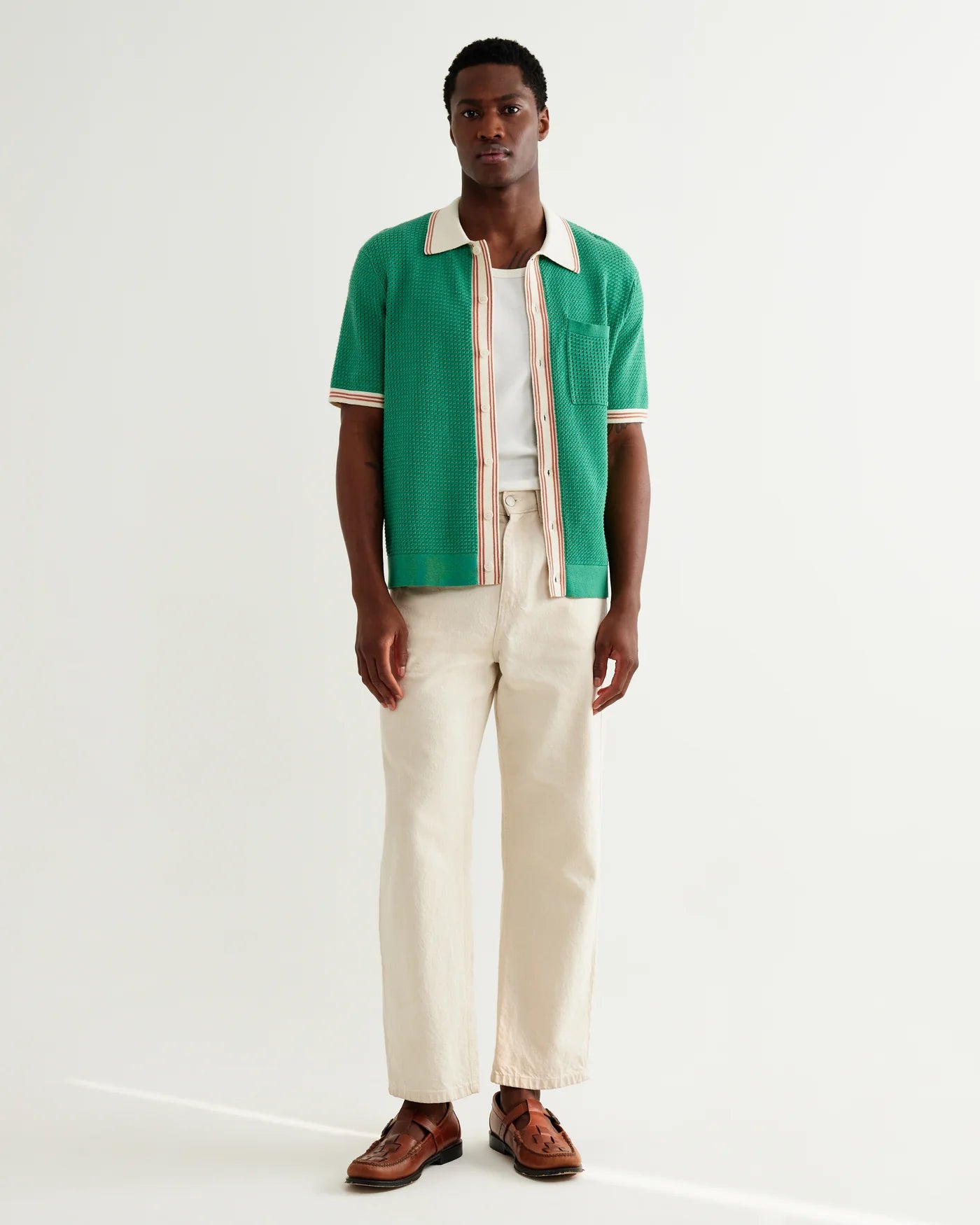 WAX LONDON BELLE SS IN TIPPED POINTELLE GREEN AND ECRU in TIPPED POINTELLE GREEN AND ECRU — view 2