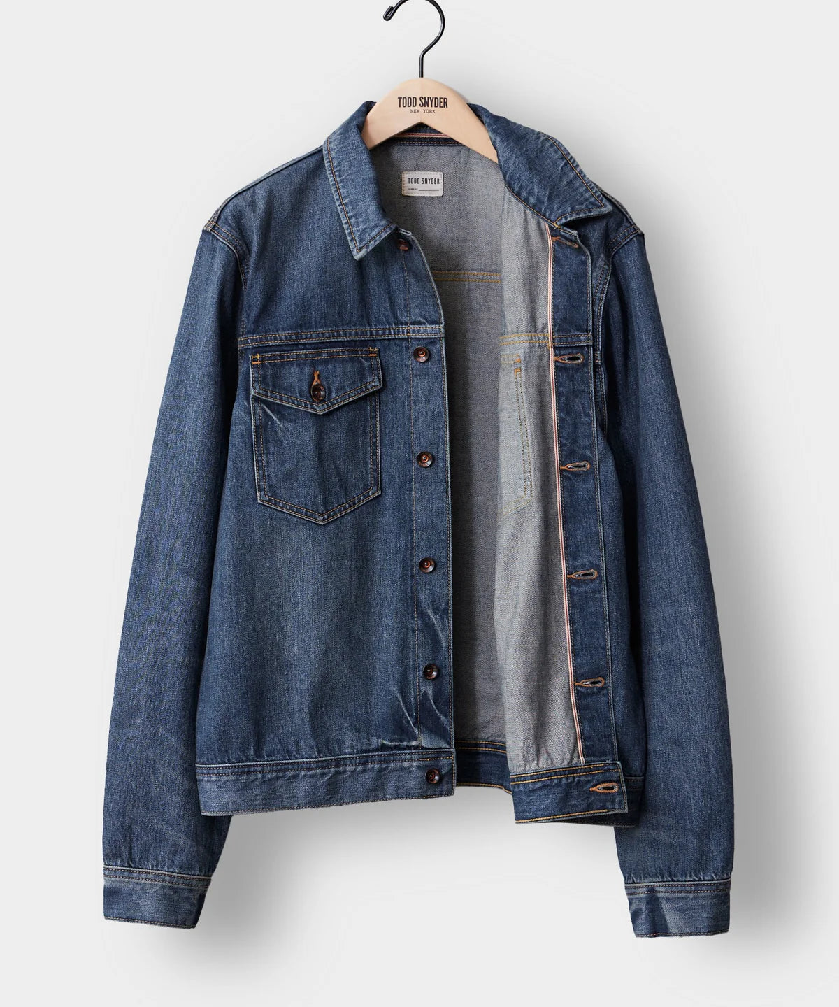 TODD SNYDER SELVEDGE DENIM JACKET IN MEDIUM WASH