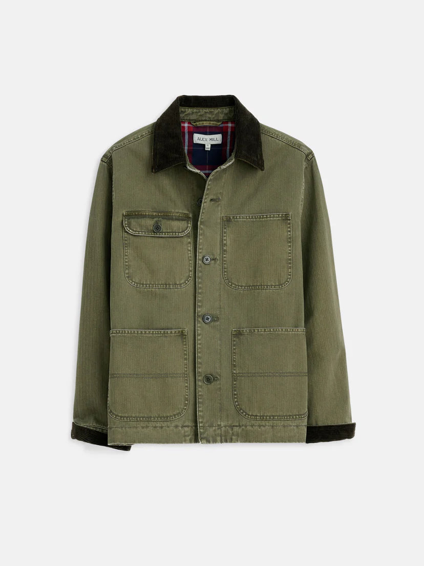 ALEX MILL LINED WORK JACKET IN COTTON HERRINGBONE FIELD OLIVE in COTTON HERRINGBONE FIELD OLIVE — main product view
