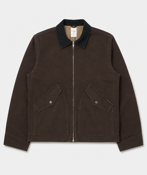 NUDIE JEANS BLAKE ZIP JACKET IN DUCK CANVAS DARK BROWN product view