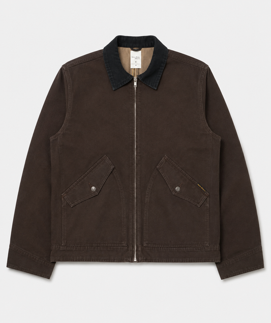 NUDIE JEANS BLAKE ZIP JACKET IN DUCK CANVAS DARK BROWN