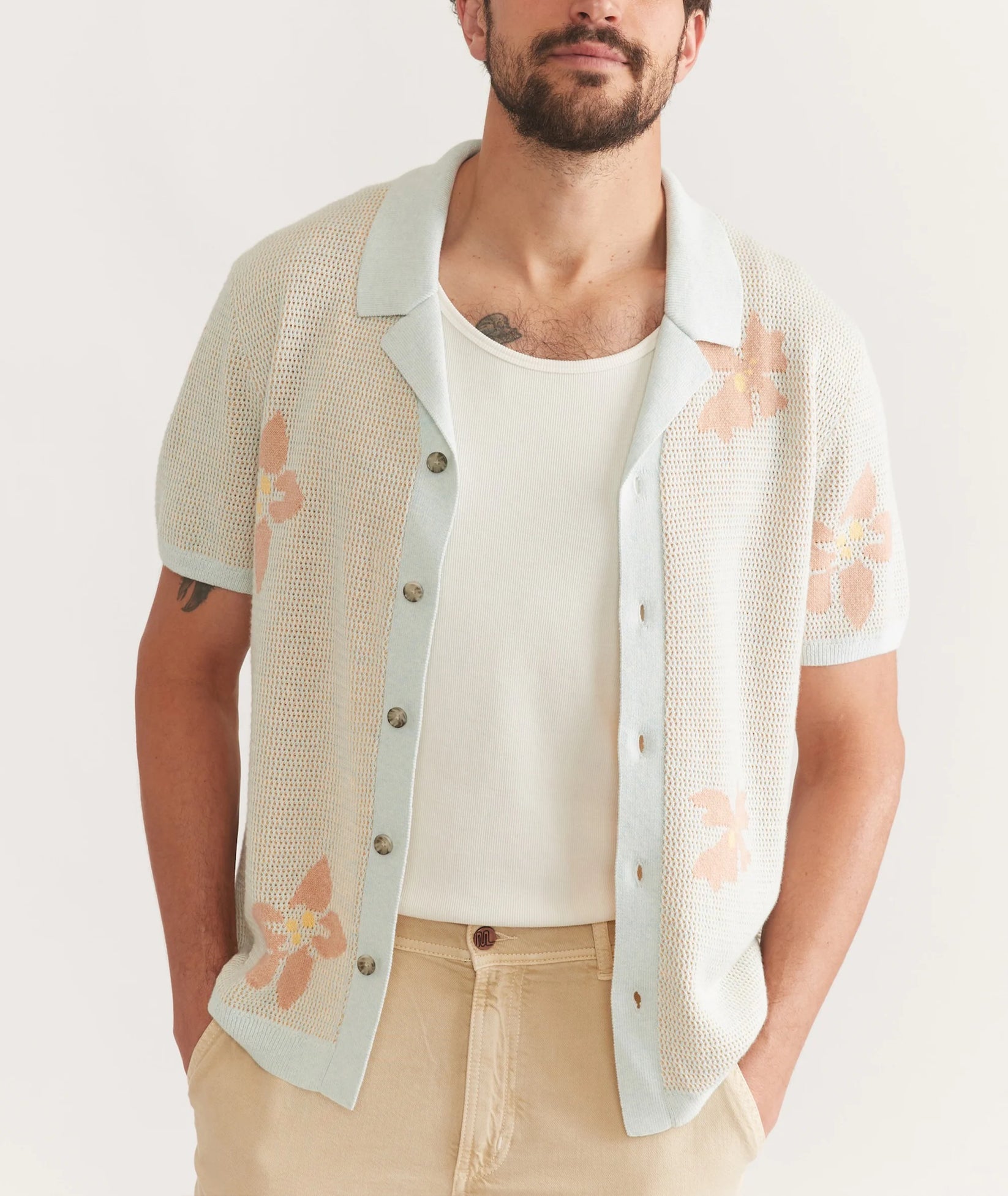 MARINE LAYER ASHER SWEATER RESORT SHIRT IN LIGHT AQUA in LIGHT AQUA — view 2