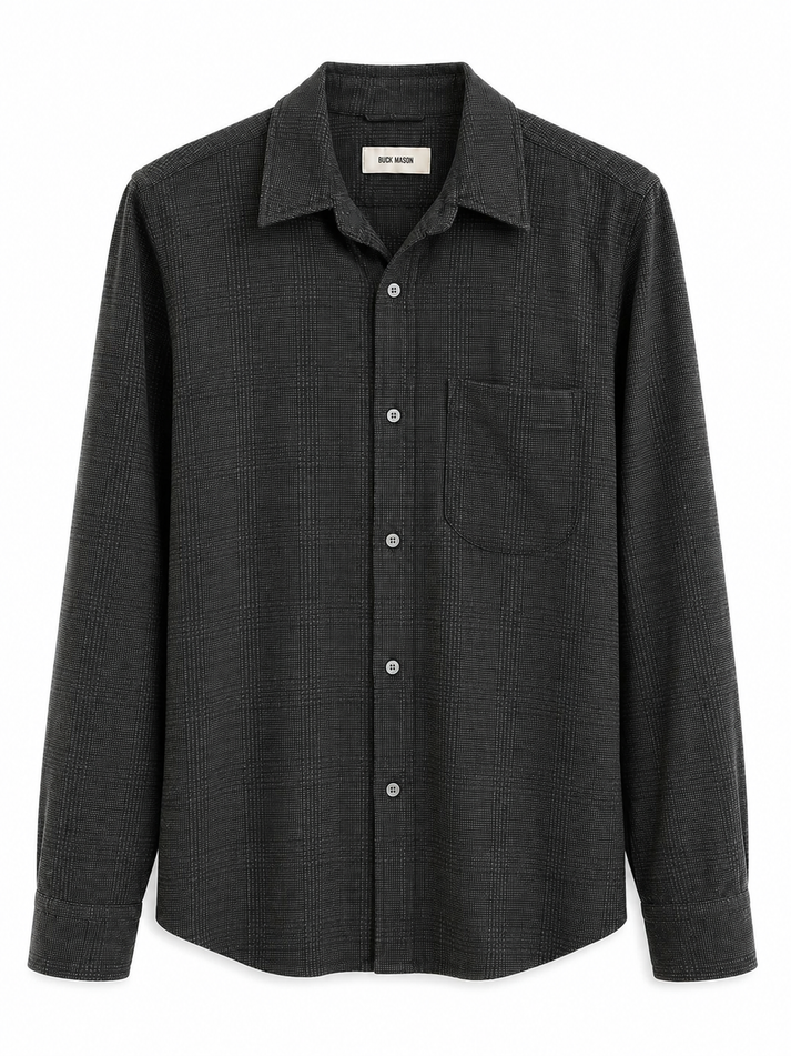 BUCK MASON PACIFIC TWILL ONE POCKET SHIRT IN DARK CHARCOAL PLAID