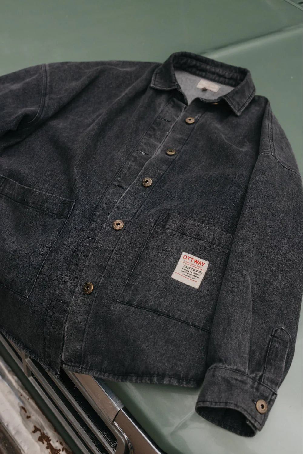 OTTWAY THE LABEL CARTER LIGHT DENIM JACKET IN WASHED BLACK in WASHED BLACK — view 2