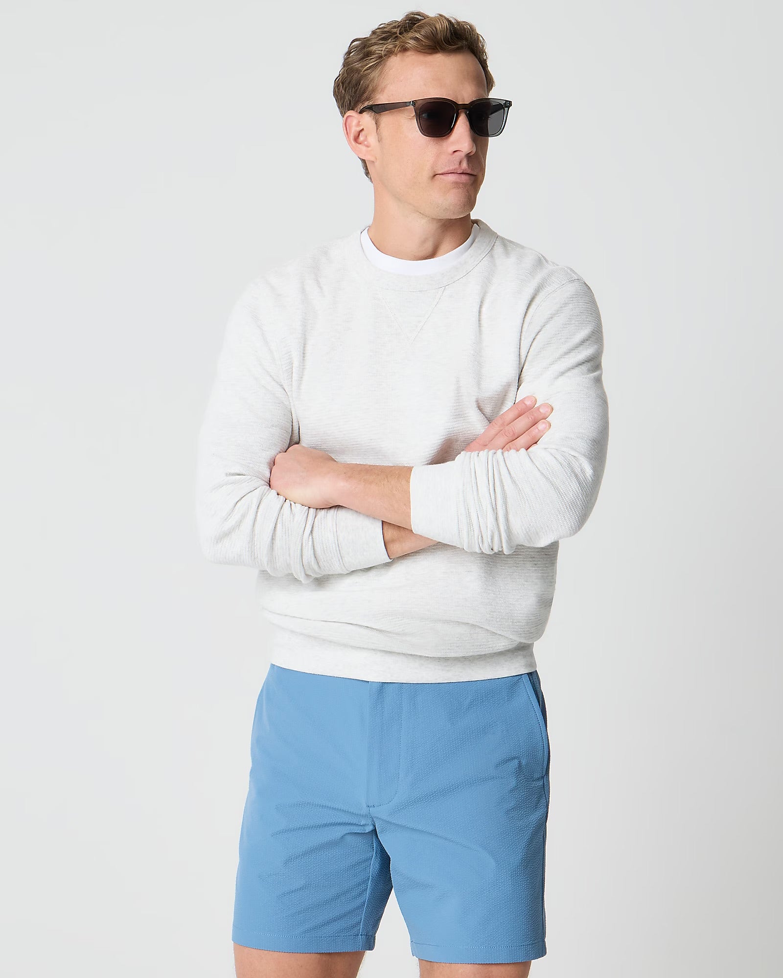 J. Crew J CREW WAFFLE-KNIT CREWNECK SWEATSHIRT IN HEATHER MIST in HEATHER MIST — view 2
