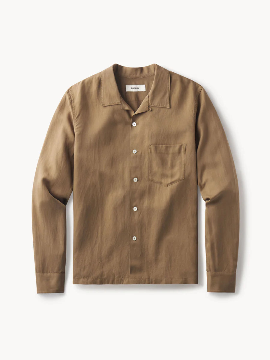 BUCK MASON DRAPED LINEN CAMP SHIRT IN TEAK in TEAK — main product view