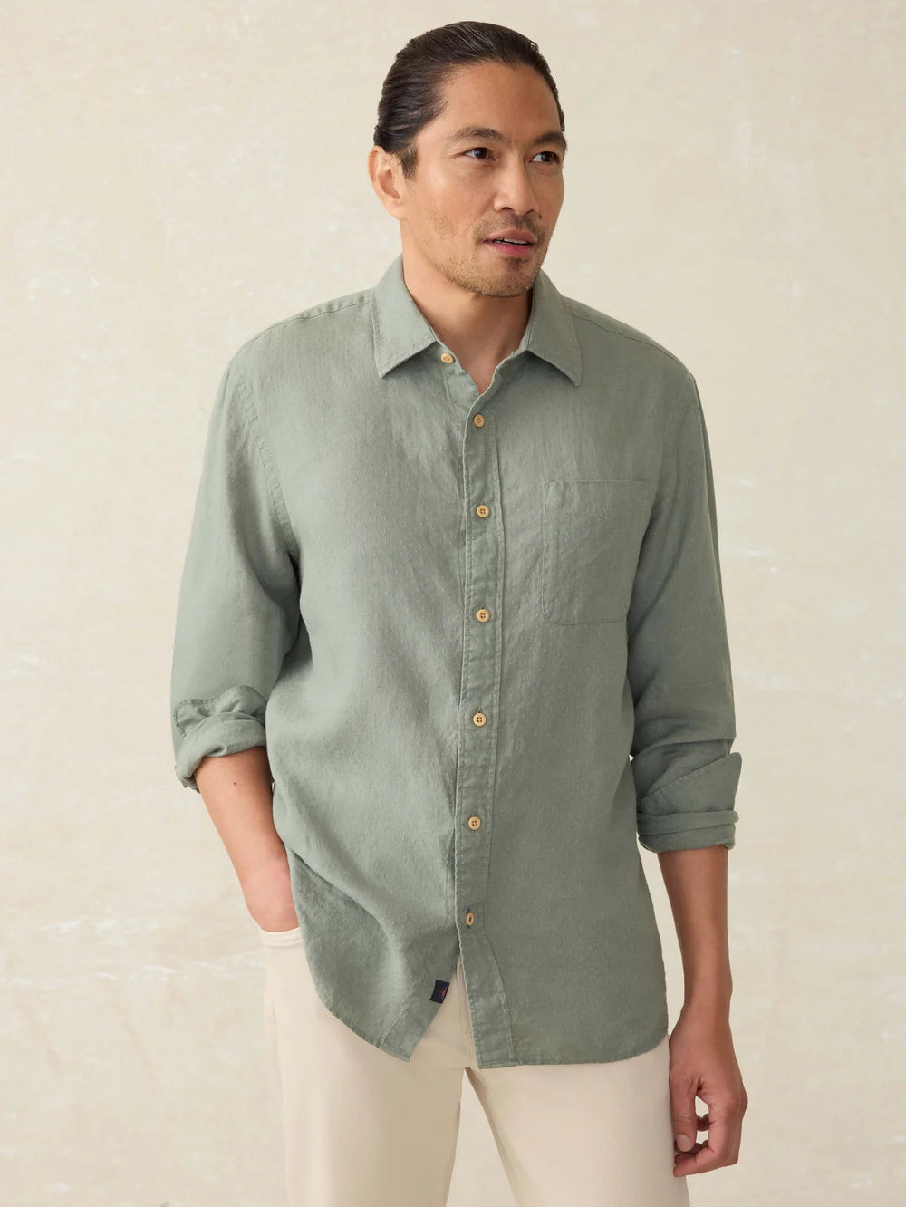 FAHERTY LINEN LAGUNA SHIRT IN FAIRFIELD DOBBY in FAIRFIELD DOBBY — main product view