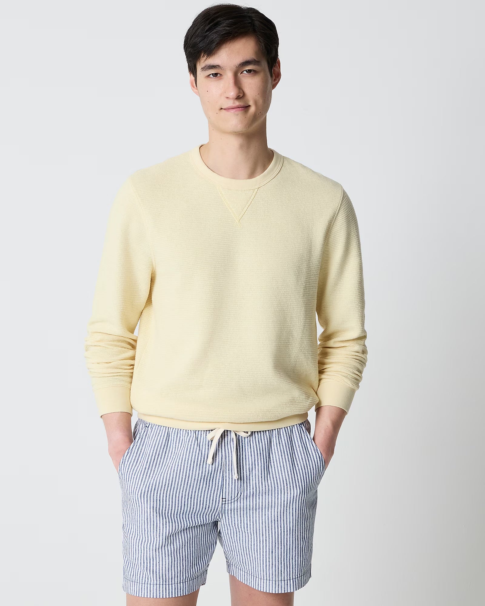 J. Crew J CREW WAFFLE-KNIT CREWNECK SWEATSHIRT IN HEATHER PALE SUN in HEATHER PALE SUN — view 2