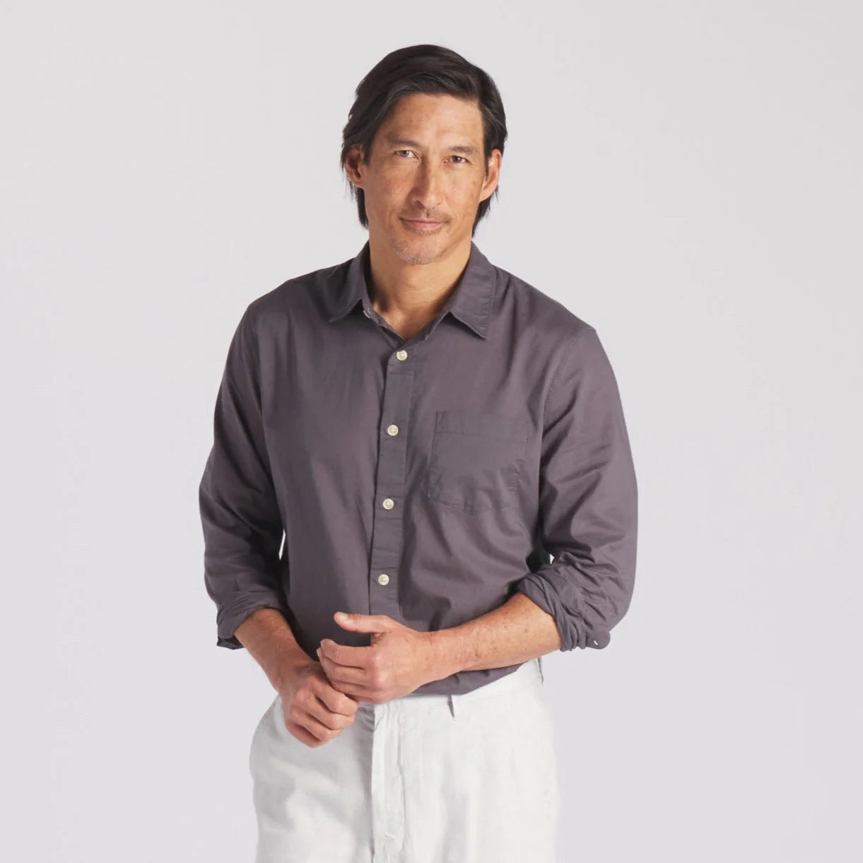 GRAYERS PORTOFINO POPLIN SHIRT IN FORGED IRON in FORGED IRON — view 2