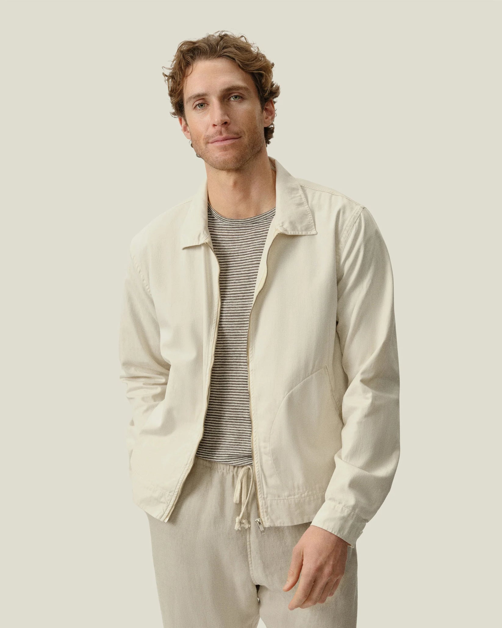 ALEX CRANE TWILL ZIP JACKET IN CREAM in CREAM — main product view