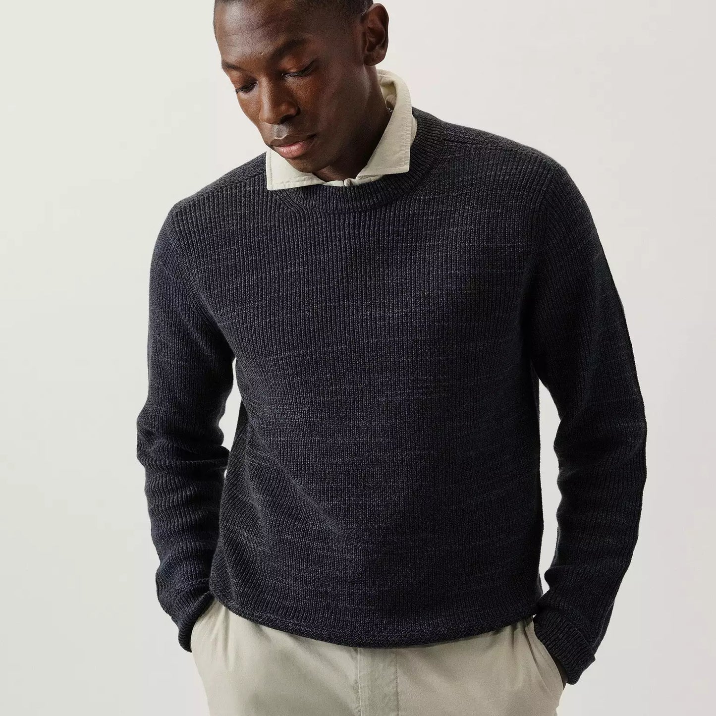 BUCK MASON SEAFARER COTTON RIB CREW IN MARLED INK