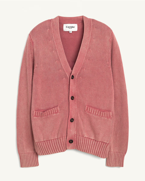 CORRIDOR ACID WASH CARDIGAN IN RED in RED — main product view