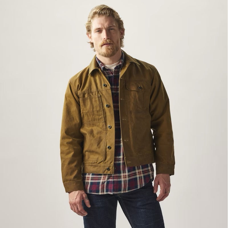 FILSON TIN CLOTH SHORT LINED CRUISER IN DARK TAN in DARK TAN — view 4