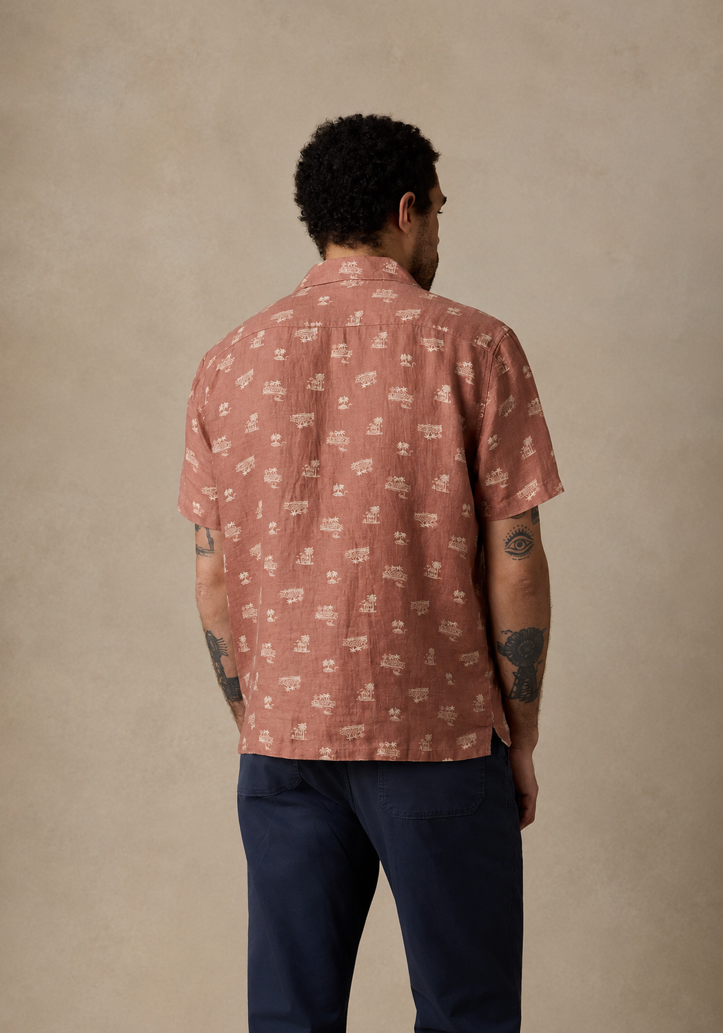 FAHERTY SS PALMA LINEN CAMP SHIRT IN SEDONA ISLAND SURF in SEDONA ISLAND SURF — view 3