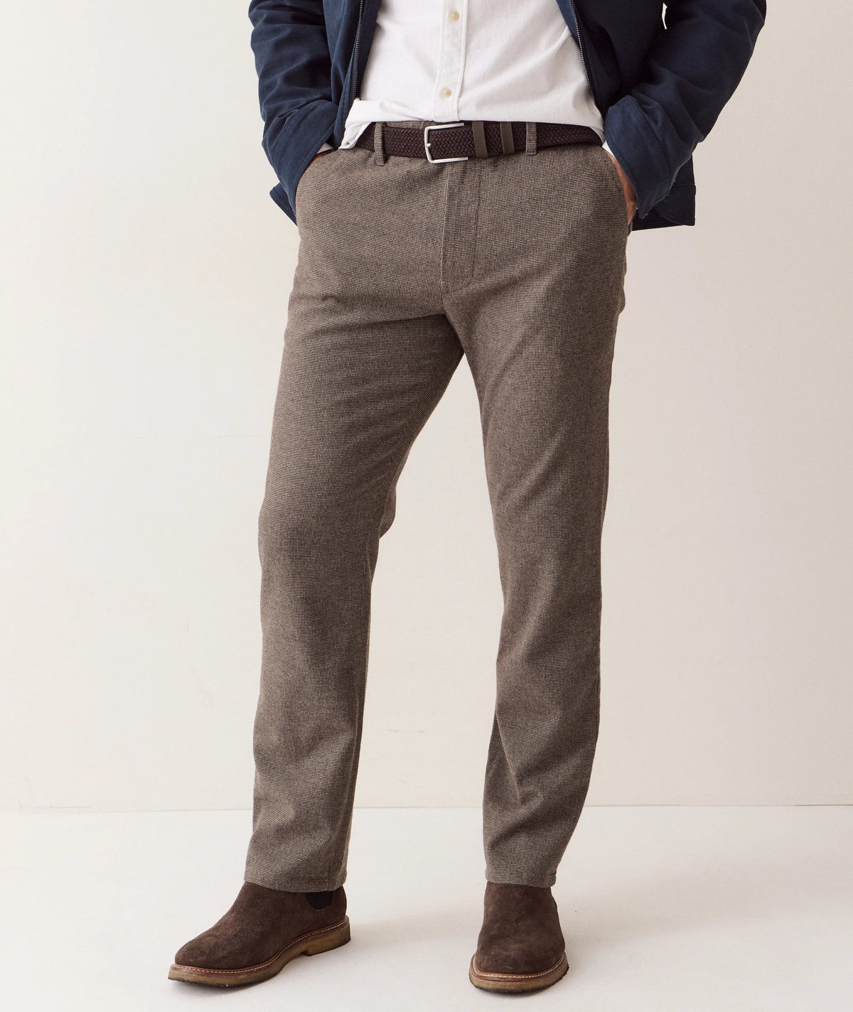 MARINE LAYER SATURDAY HOUNDSTOOTH CHINO - SLIM STRAIGHT IN DARK TAUPE