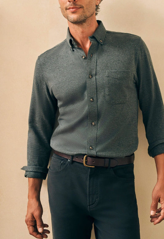 FAHERTY KNIT SHIRT IN CHARCOAL HOUNDSTOOTH