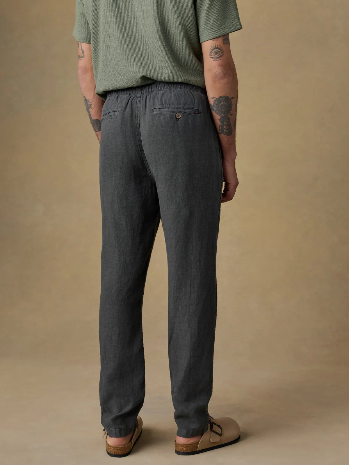 FAHERTY LINEN DRAWSTRING PANT IN WASHED BLACK in WASHED BLACK — view 3