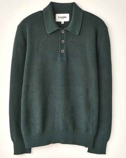 CORRIDOR LONG SLEEVE SLOUCHY POLO IN GREEN in GREEN — main product view