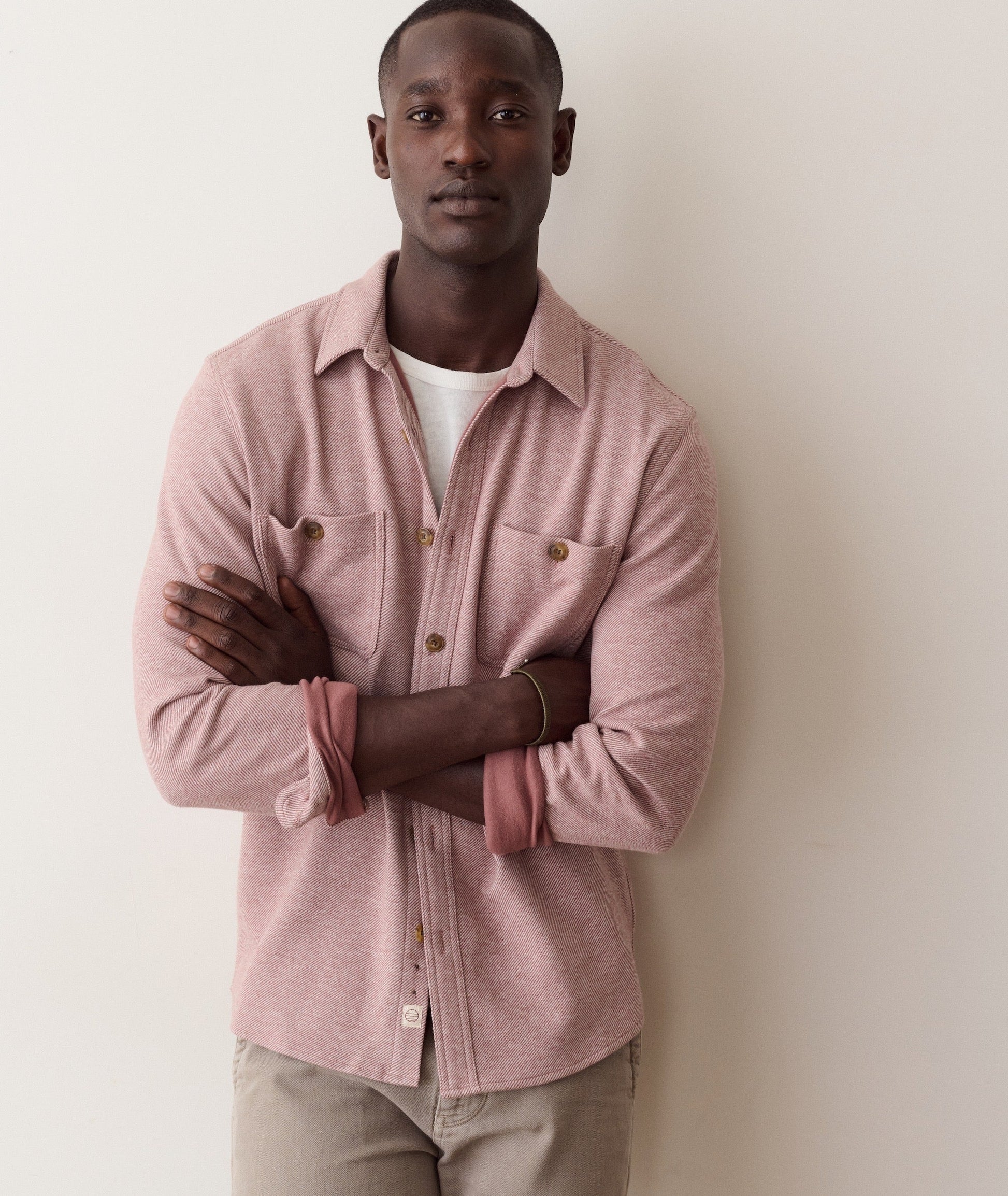 Marine Layer Pacifica Stretch Twill Overshirt in Faded Red - Rent With Thred
