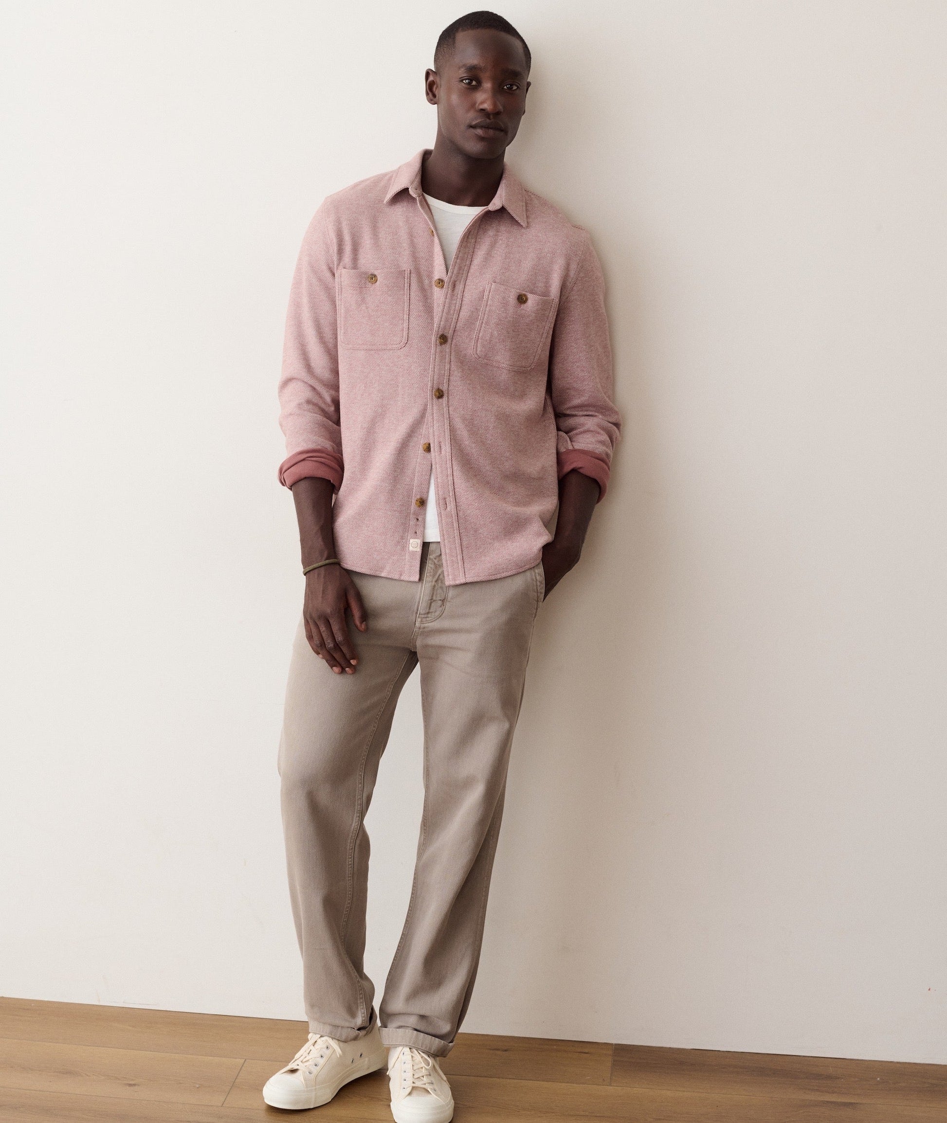 Marine Layer Pacifica Stretch Twill Overshirt in Faded Red - Rent With Thred