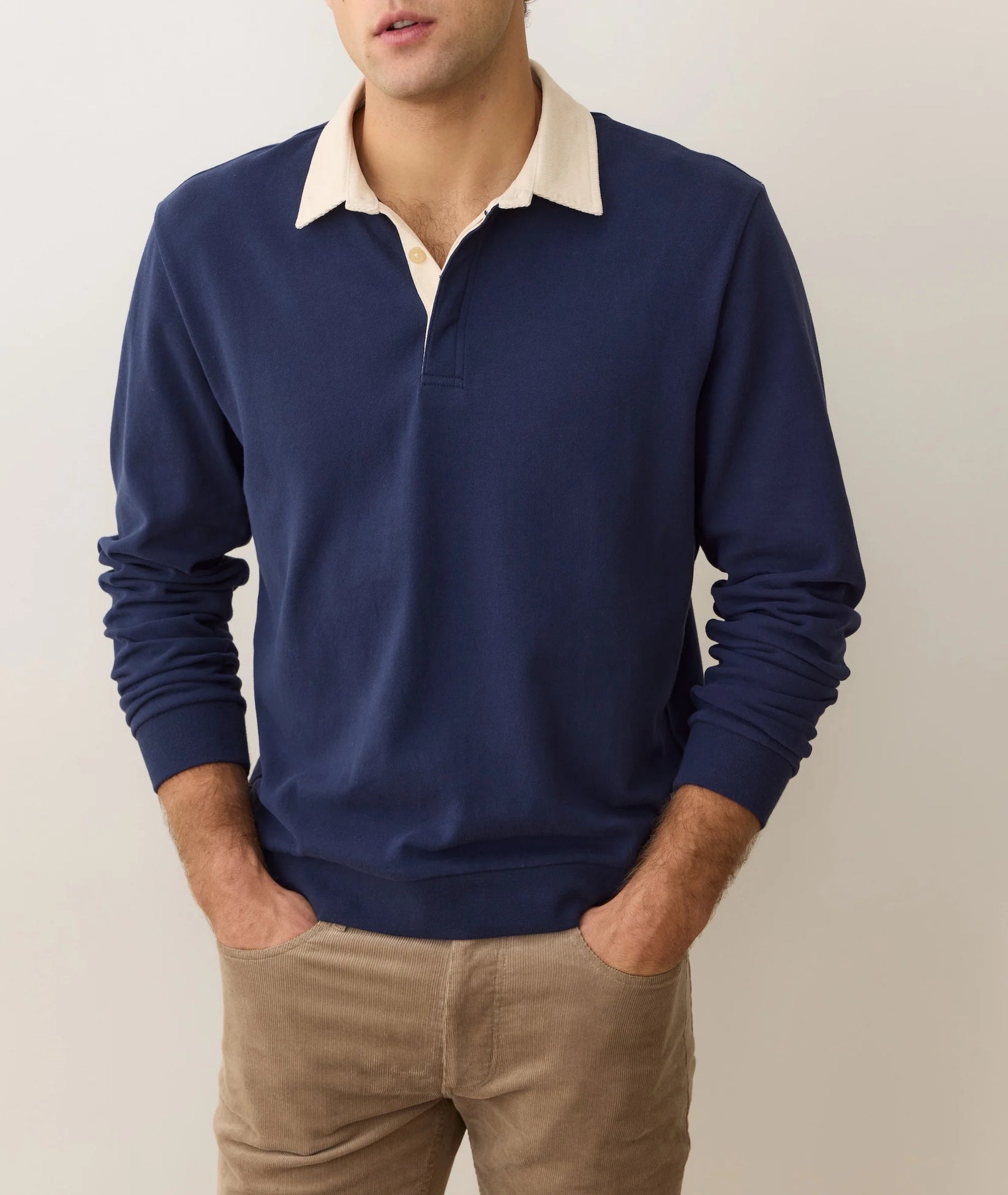 MARINE LAYER SUEDED RUGBY POLO IN MOOD INDIGO in MOOD INDIGO — view 2