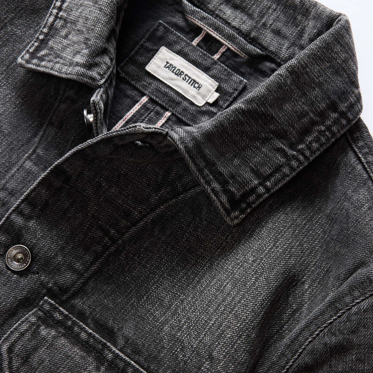 TAYLOR STITCH SELVAGE DENIM FREMONT JACKET IN BLACK WASH in BLACK WASH — view 4