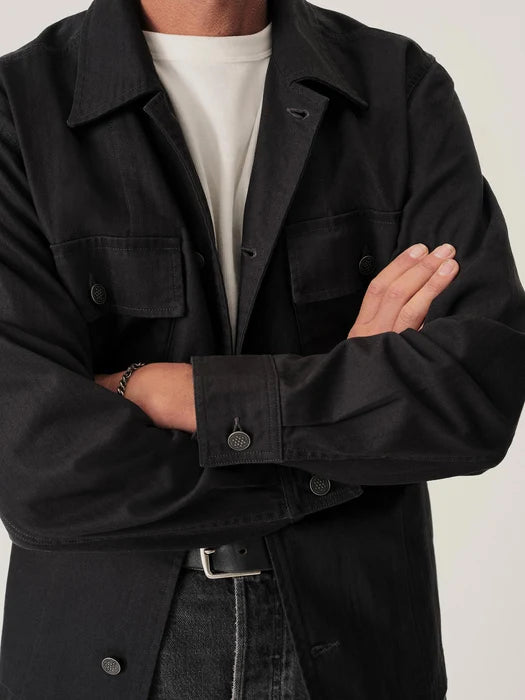 BUCK MASON OMAHA FLYWEIGHT HBT P-43 FATIGUE JACKET IN BLACK