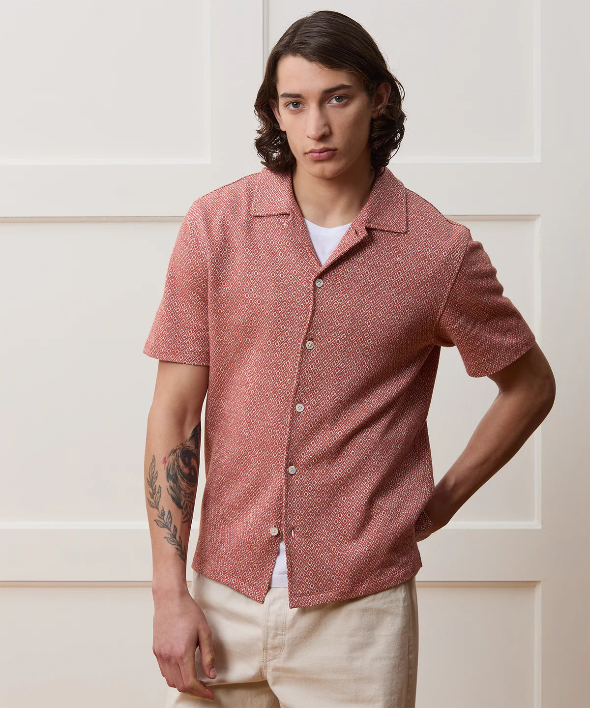 TODD SNYDER JACQUARD LINEN-COTTON POLO IN RUSTIC ORANGE in RUSTIC ORANGE — view 2