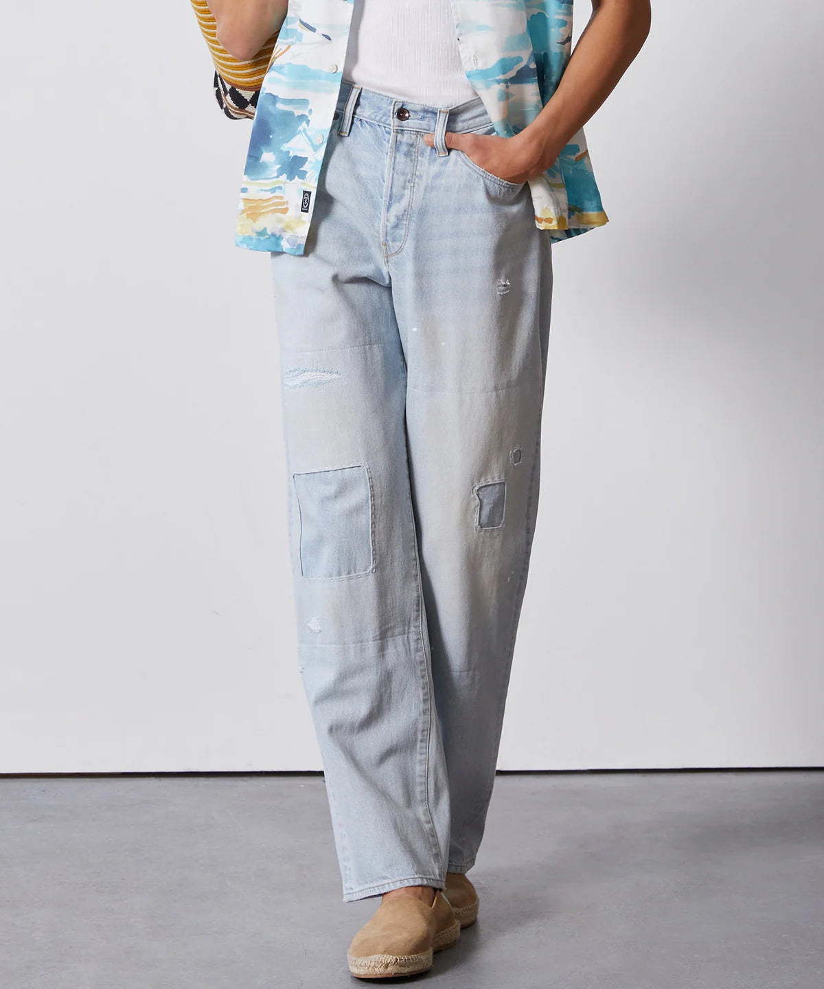 TODD SNYDER RELAXED SELVEDGE JEAN IN DISTRESSED PATCH AND REPAIR in DISTRESSED PATCH AND REPAIR — view 2
