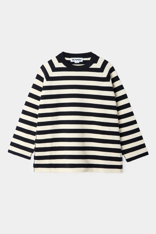 SUNNEI KNITTED LONGSLEEVE SHIRT IN DARK BLUE AND WHITE