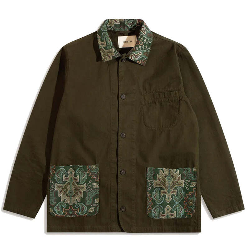 KESTIN HUNTLY JACKET IN DARK OLIVE JACQUARD PATCHWORK in DARK OLIVE JACQUARD PATCHWORK — main product view