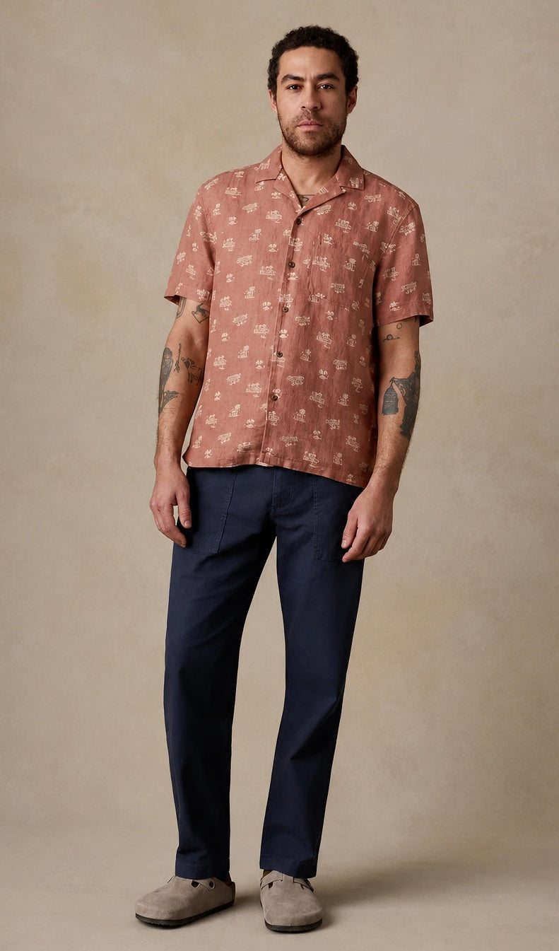 FAHERTY SS PALMA LINEN CAMP SHIRT IN SEDONA ISLAND SURF in SEDONA ISLAND SURF — view 2